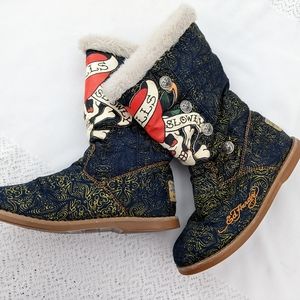 Sz 9 Y2K Vintage Rare HTF Blue Ed Hardy Designer Love Kills Slowly Boots